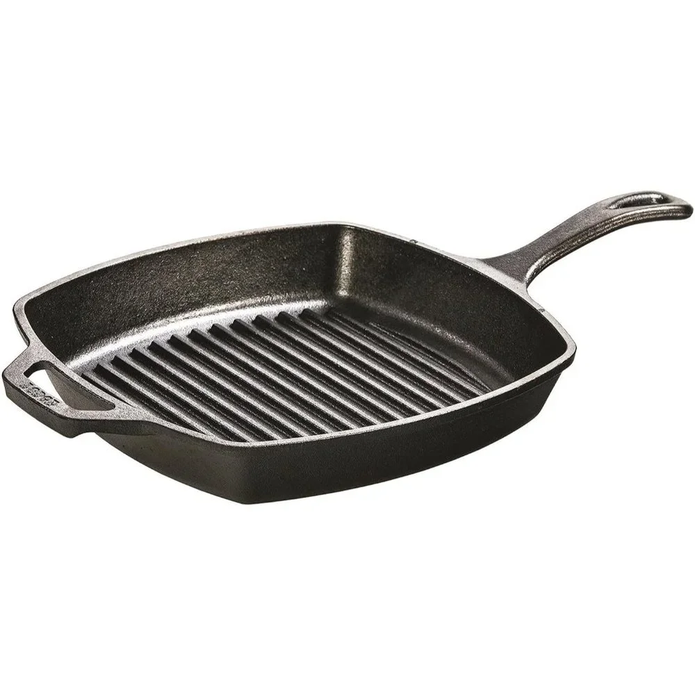 L8SGP3 Cast Iron Square Grill Pan Pre-Seasoned 10.5-inch